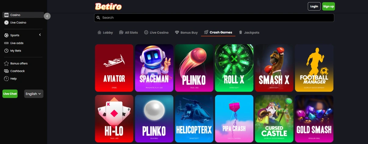 Betiro Casino Crash Games Bild.